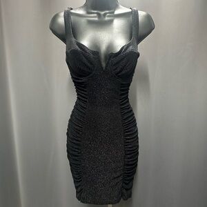 Sparkling Elegant Black Ruched Bodycon Mini Dress ASTR The Label Size Medium